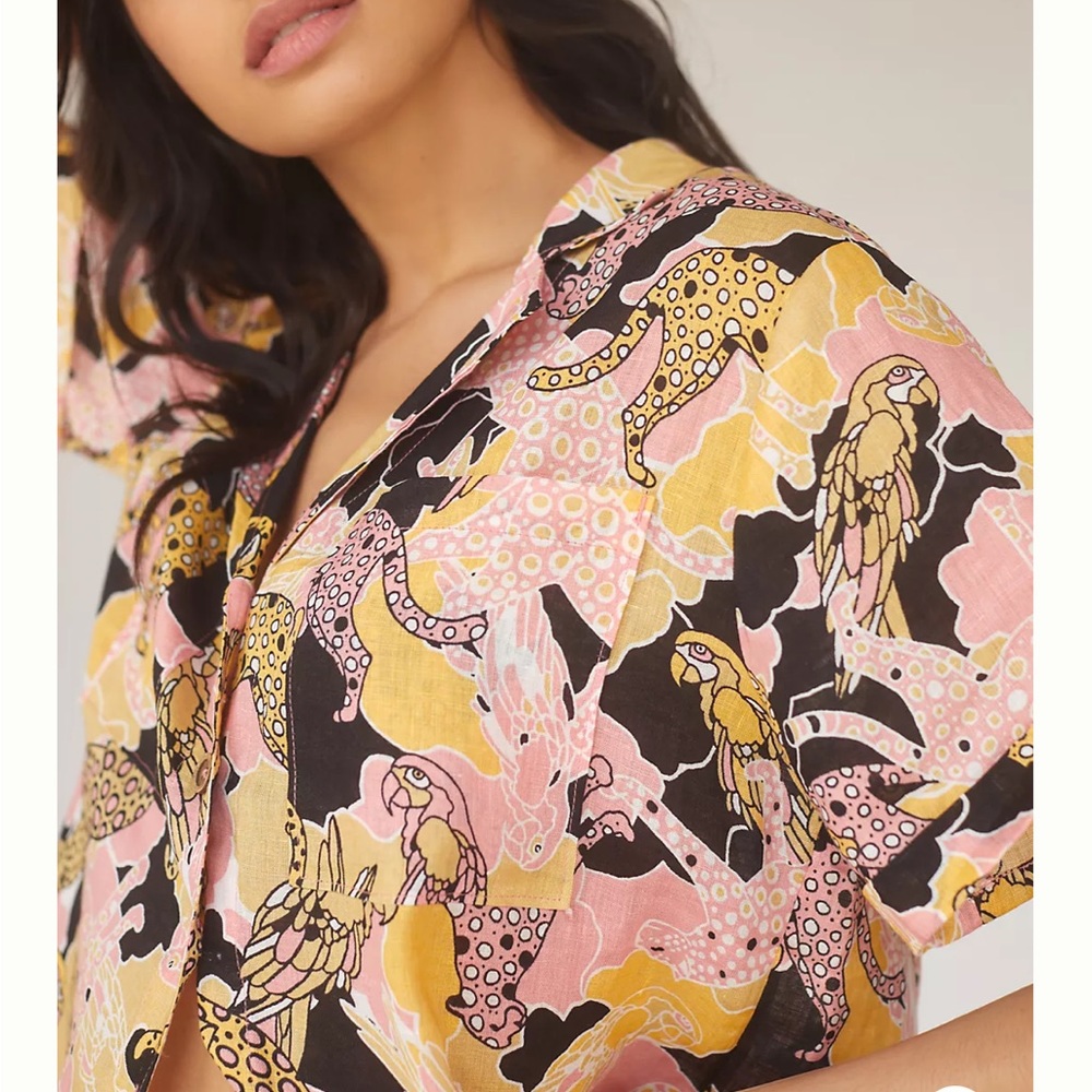 Anthropologie Pink and Yellow Button Down Shirt